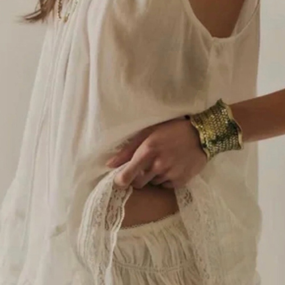 Free People White Blouse with Lace Detail